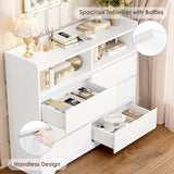 FOTOSOK White Dresser, 47.2" White Modern Chest of Drawers with 2 Open Cabinets, Handless Design Dresser with 6 Drawers, Wood Dressers Storage Drawers for Home & Office FOTOSOK