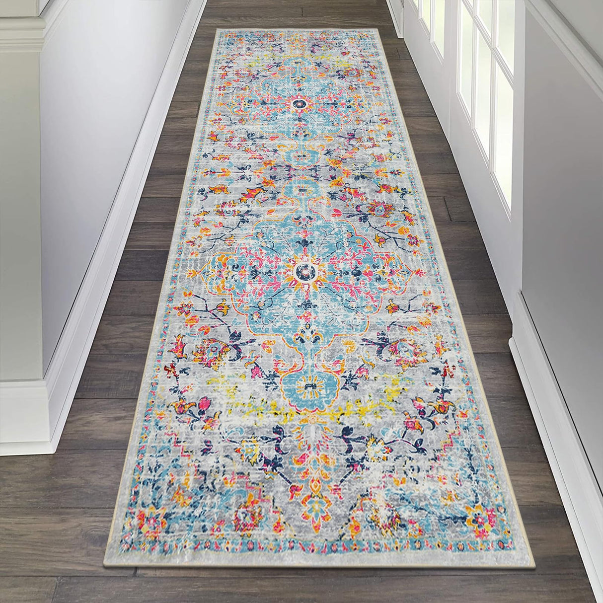 Pauwer Hallway Runner Rug 2x6 Washable Rugs Runner Non Slip Carpet Runner Boho Farmhouse Vintage Throw Area Rugs Floor Runner for Hallway Kitchen Entryway Laundry Room Bedroom Bathroom, Grey Pauwer