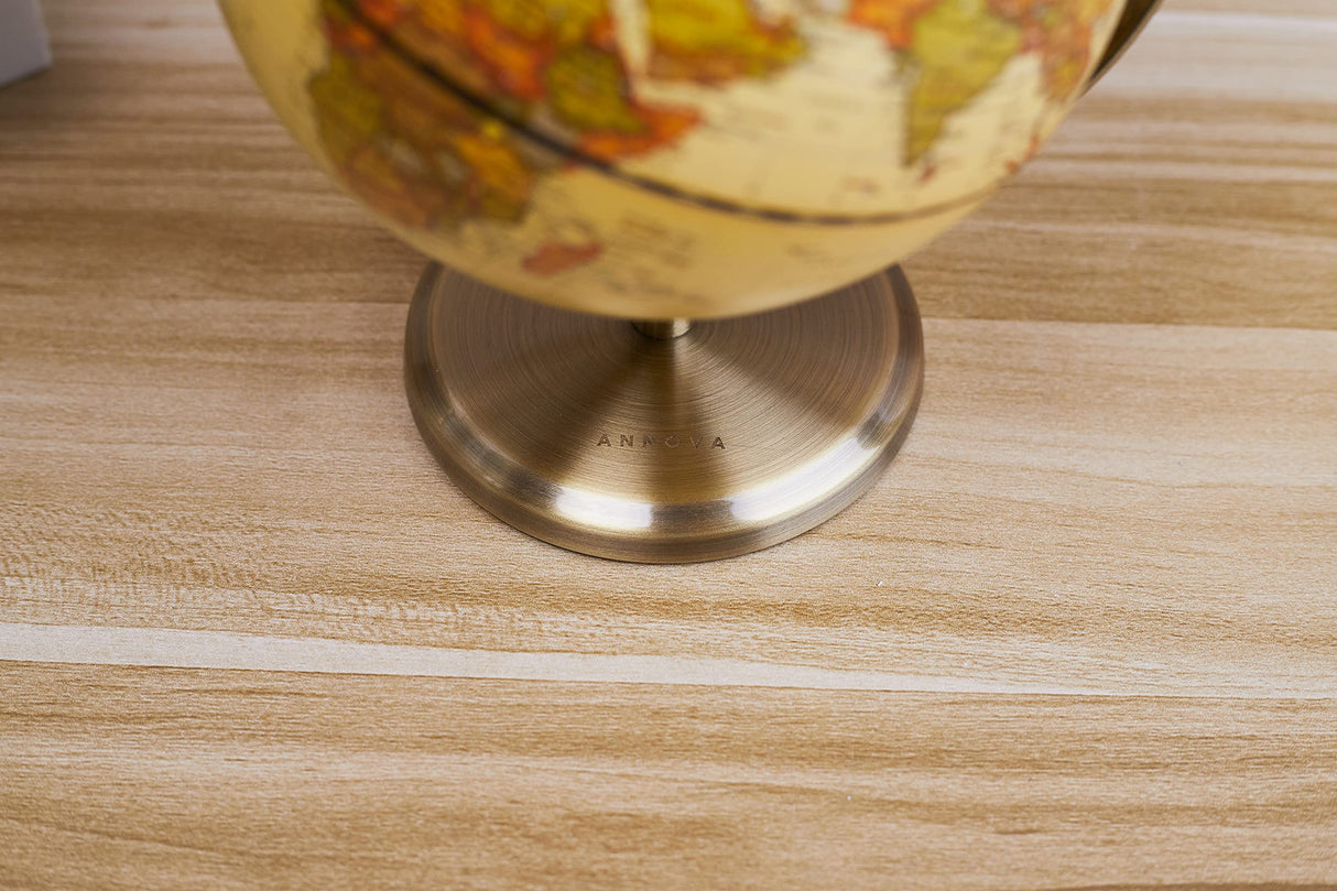 Annova Antique Globe Dia 5.5-inch / 14CM - Educational/Geographic/Modern Desktop Decoration - Stainless Steel Arc and Base - for School, Home, and Office (Antique 5.5“) (Brown-1) Annova