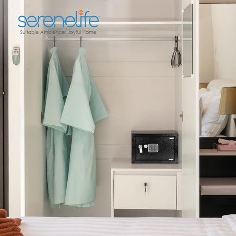 SereneLife Electronic Safe Box | Heavy Duty 12.2’’ x 7.8’’ Lockbox | Digital Keypad Code & 2 Key access | Small Money Safe for Home & Office | Secure Cash, Jewelry, Valuables | Wall & Floor Mountable SereneLife