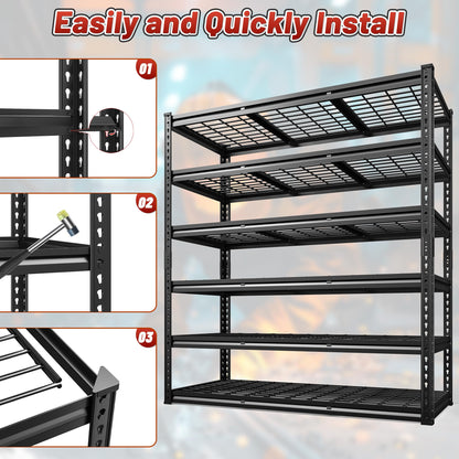 REIBII 48" W Garage Shelving 3600LBS Heavy Duty Storage Shelves, Adjustable 6 Tier Metal Shelves for Storage Rack Industrial Shelving, Garage Storage Shelf Unit, 48" W x 24" D x 78" H