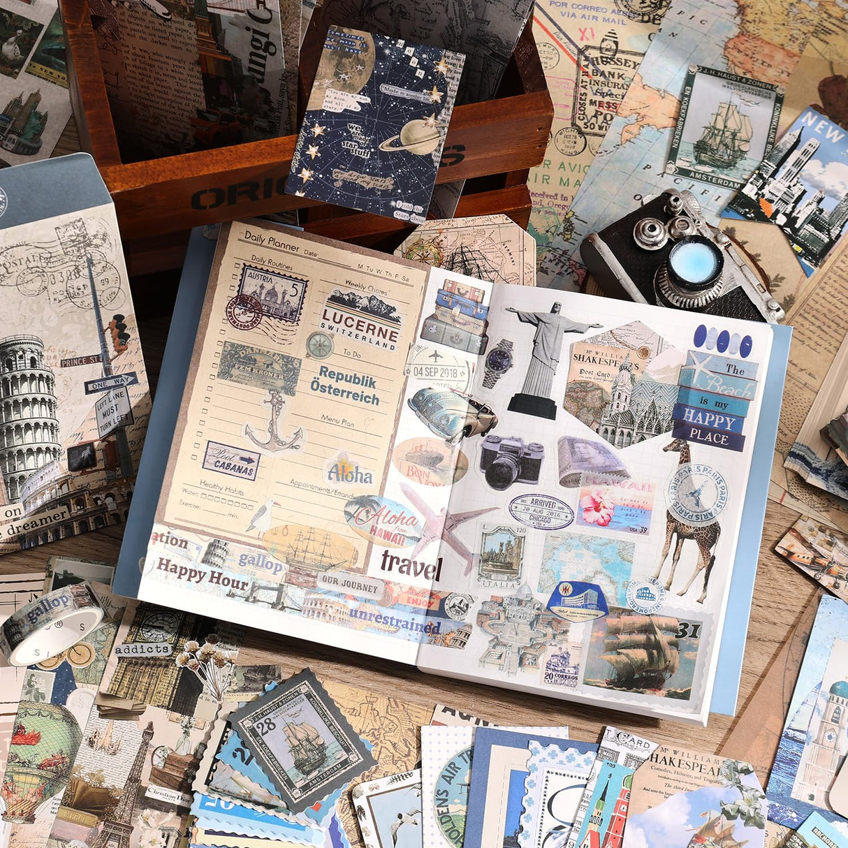 emmoolife Scrapbooking Supplies Kit, Daily Life World Travel Scrapbook Kit for Bullet Junk Journal, Stationery, A6 Grid Notebook, DIY Journaling Supplies, Birthday Craft Gift Teen Girl Kid Women emmoolife