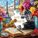 PICKFORU Cat Puzzles for Adults 1000 Pieces, Kitty Flower Book Puzzle，Eiffel Tower Kitten Jigsaw Puzzle Scenic, Animals Floral Jigsaw Puzzles for Adults PICKFORU