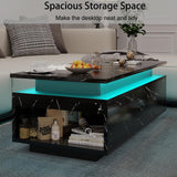 PPorfamilia LED Coffee Table with Storage, Black Coffee Table with Wireless Charging and Bluetooth Speaker, High Glossy Modern Center Table with 24-Color LED Lights for Living Room Bedroom PPorfamilia