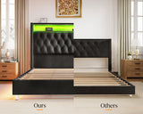 Jocisland LED Bed Frame with Velvet Upholstery and Charging Station, King Size Jocisland