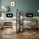 CubiCubi Computer Corner Desk with Storage Shelves, 47 Inch Reversible L Shaped Desk with Bookshelf, Home Office Writing Desk with Hooks, Small L Study Table, Rustic Brown CubiCubi