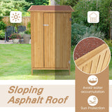 Goplus Outdoor Storage Cabinet, 5 × 3 FT Wooden Garden Shed with Asphalt Roof, 3 Shelves, Lockable Door, 5 Hanging Hooks, Outside Utility Tool Shed Organizer for Backyard, Patio, Deck, Natural Goplus