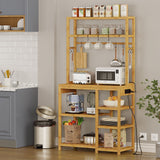 FORABAMB 8-Tier Bamboo Bakers Rack with Power Outlets and S-Shaped Hooks FORABAMB