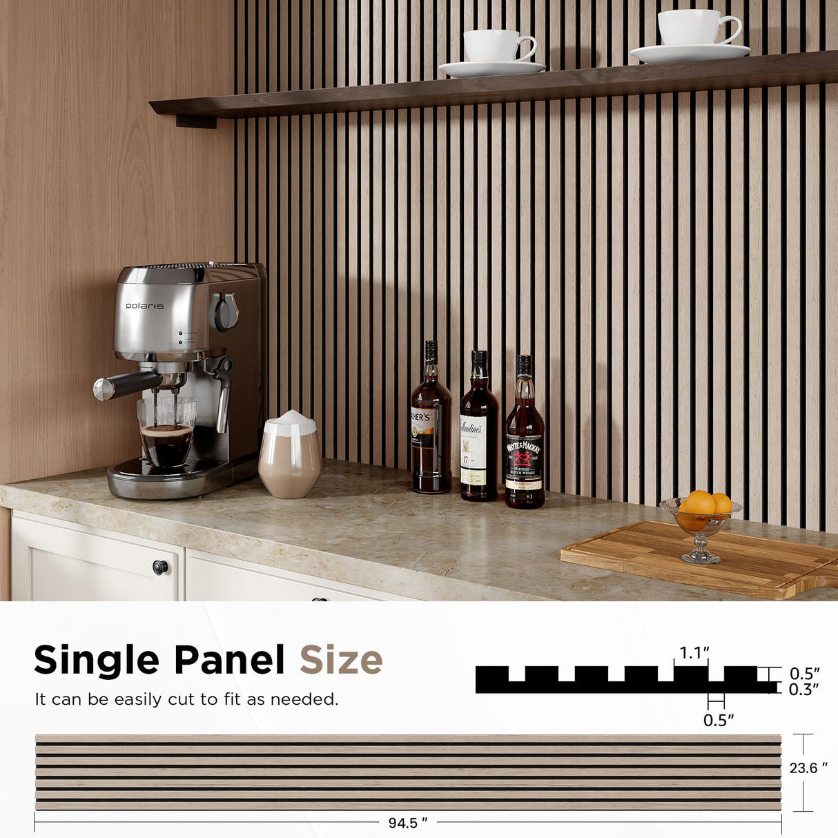 Wood Slat Acoustic Panels for Wall and Ceiling,94.5" x 24" Each Soundpoof Wooden Slat Wall Panel - Walnut, 2 Pack SMARTSTANDARD