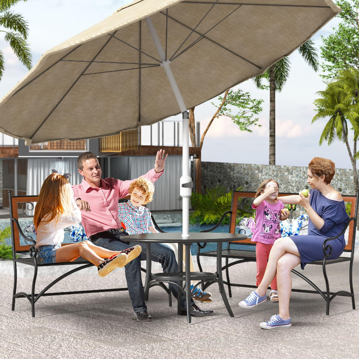 39.7" Outdoor Bench, Garden Bench, Patio Bench with Armrest, Slatted Seat and Butterfly Pattern Backrest for Outside, Front Porch, Park, Lawn, Backyard and Balcony, Cast Iron Metal Frame, Black KINGBO