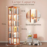 idhhco 6 Tier Rotating Bookshelf, 360° Spinning Book Shelf Tower, Bamboo, Bookshelf Floor Standing Storage Rack, Narrow Book Storage Shelf for Kids&Adults, Living Room, Bedroom, Study, Balck, Brown idhhco