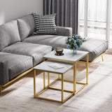 VILAWLENCE Modern Coffee Table Set of 2, Gold Wooden Nesting Side Table, Metal Frame Square End Table, Center Tables for Living Room,Bedroom and Small Spaces VILAWLENCE