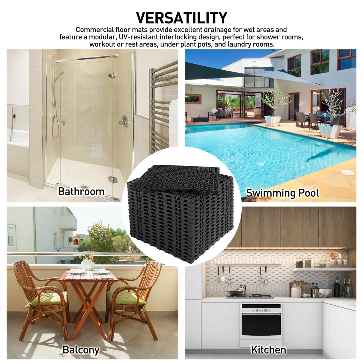 MAXWAVE 18 Pack 12" x 12" Modular Interlocking Floor Mats, Soft PVC Non-Slip Drainage Tiles, Splicing Rubber Cushion Flooring for Deck, Shower, Pool, Basement, Shed, Indoor and Outdoor Use MAXWAVE