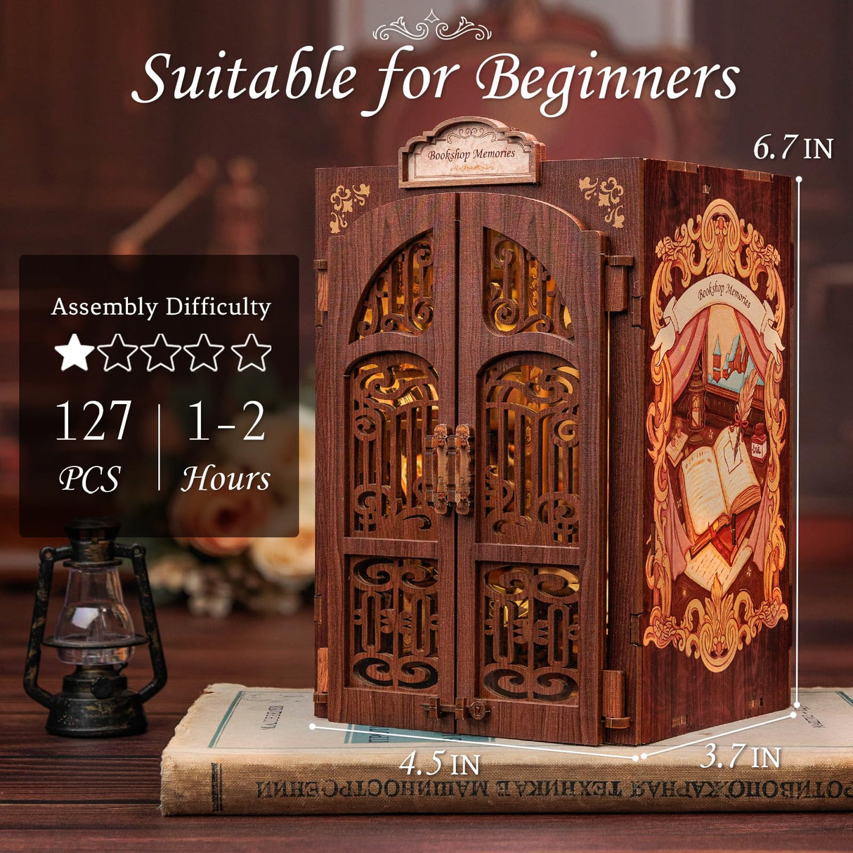 CUTEBEE DIY Book Nook Kit for Adults and Teens, DIY Wooden Miniature Tiny House Dollhouse Kit Bookshelf Booknook Bookcase Model Build Gift Kit Decor Alley with LED Light CUTEBEE