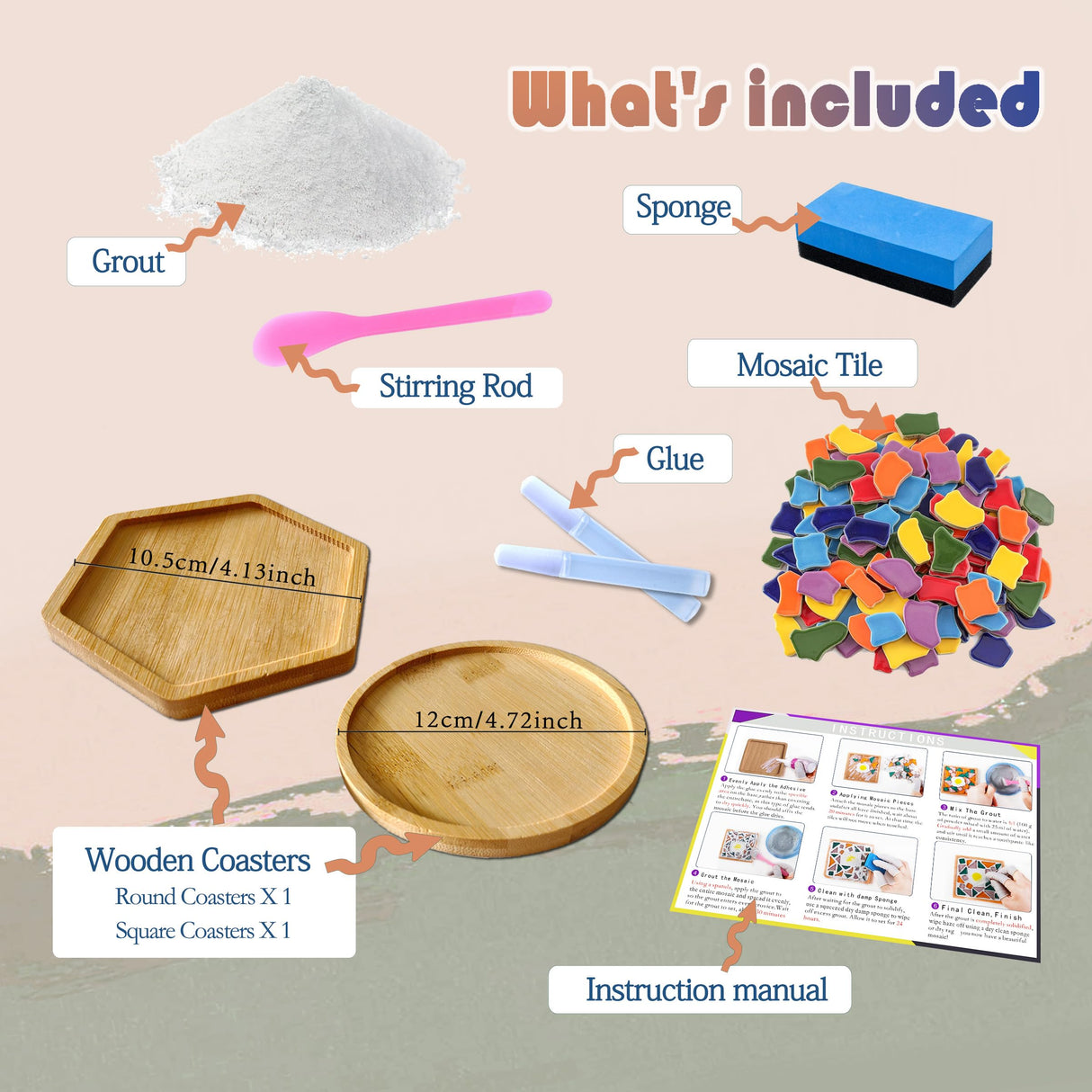 Nuyoach Mosaic Tiles Crafts Kits for Kids Adults,2 Sets DIY Glass Mosaic Craft with Wooden Coaster Making Materials Package for Women Seniors,Ceramic Mosaic Art Bulk Gifts for Home Decor Summer Party Nuyoach