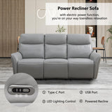 Plithzy Power Recliner Sofa Set Breathing Leather Living Room Furniture 2 Piece Reclining Couches with LED, USB Charging Ports, Cup Holder and Storage (Sofa+Loveseat, Light Grey) Plithzy