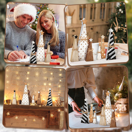 Yuntau 6 Pcs Christmas Wooden Farmhouse Table Christmas Decor Rustic Wooden Sign Block Table Christmas Decoration Christmas Tiered Tray Decor for Farmhouse Xmas Desktop Decoration (Xmas Tree) Yuntau