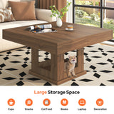 knoworld Square Coffee Table, Wooden Coffee Table with Storage and Cat House, Rustic Brown Cocktail Table for Living Room, Farmhouse Large Center Table knoworld