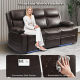 PALLOME Power Reclining 3-Seater Sofa for Home Theater, Electric Recliner Couch with LED Lights, USB & Type-C, RV Sofa with Cup Holders, Side Pocket, Faux Leather (Brown) PALLOME