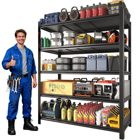 Vaernevy 35.4” W Garage Shelving Units, 5 Tier Metal Shelving Heavy Duty, Adjustable Shelves for Garage Storage, 2500lbs Industrial Metal Shelf Unit for Basement/Warehouse/Shop Vaernevy