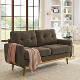 Japovker 67.7" Mid-Century Modern Loveseat Sofa, 2-Seat Mini Upholstered Love Seat Couch, Comfy Small Couch with Wooden Legs and Tufted Back for Living Room Bedroom Office Apartment(Brown) Japovker