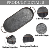 Hipiwe Oval Galvanized Metal Iron Tray with Handle, Industrial Style Storage Serving Tray Farmhouse Rustic Decorative Coffee Table Centerpiece for Home Decor Hipiwe