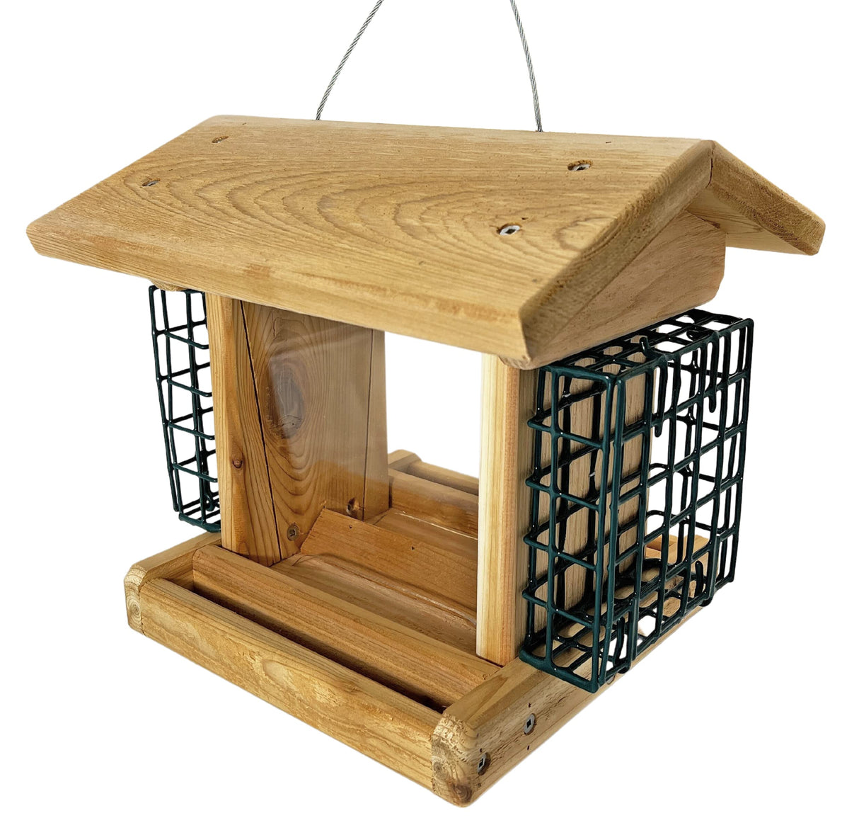 DutchCrafters Large Cedar Wood Hopper Bird Feeder with Suet Cages, Wooden Outdoor Feeder for Birds, Hanging Mount - Amish Made in USA DutchCrafters