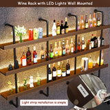 Dawselod 47.2in Large Wine Rack with LED Light Solid Wood Wall Mounted Wine Rack, 3-Tiers Liquor Bottles Floating Shelves Display Storage Organizer for Home Bar & Dining Room (120cm/47.2in) Dawselod