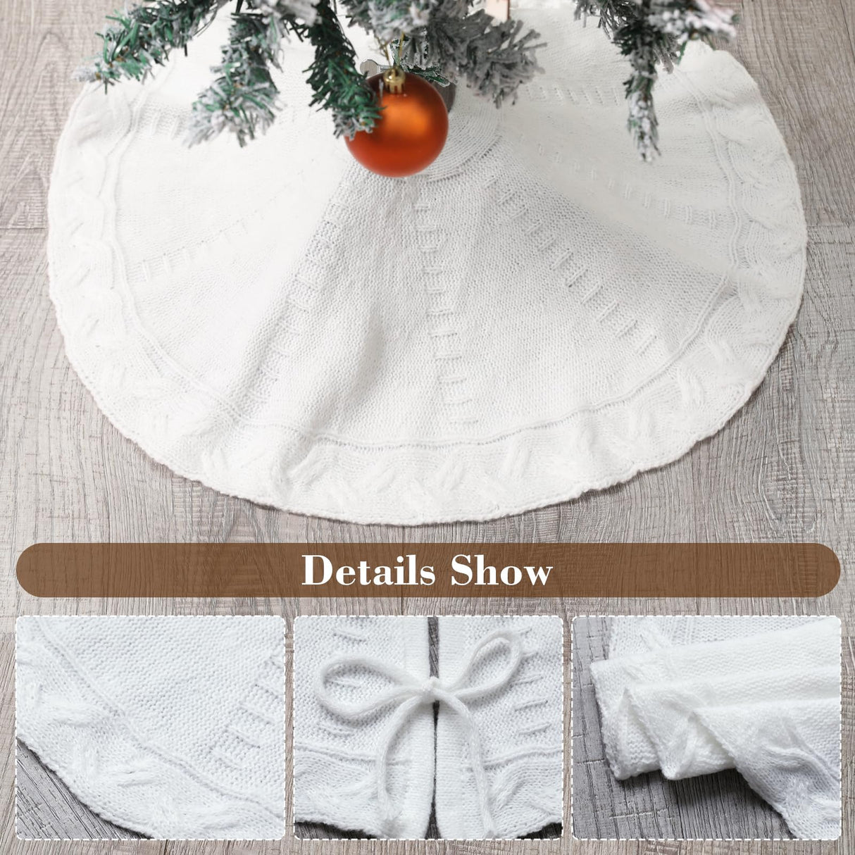 Mini White Tree Skirt,21 Inches Knitted Christmas Tree Skirt,Christmas Tree Decorations, Farmhouse Christmas Decor Xmas Holiday Home Party Decorations TWSANTAMAS