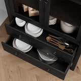 71'' Tall Arched Cabinet - Wood Kitchen Pantry, Farmhouse Arch Display Bookcase Hutch with 2 Large Drawers & Adjustable Shelves, Versatile Storage Furniture for Living Room Dining Room Bathroom, Black MECHYIN