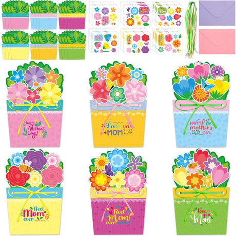Fancy Land 24 Sets Mothers Day Crafts for Kids DIY Greeting Card Making Kit Mothers Day Cards with Envelopes Classroom Activities Gifts for Mom Fancy Land