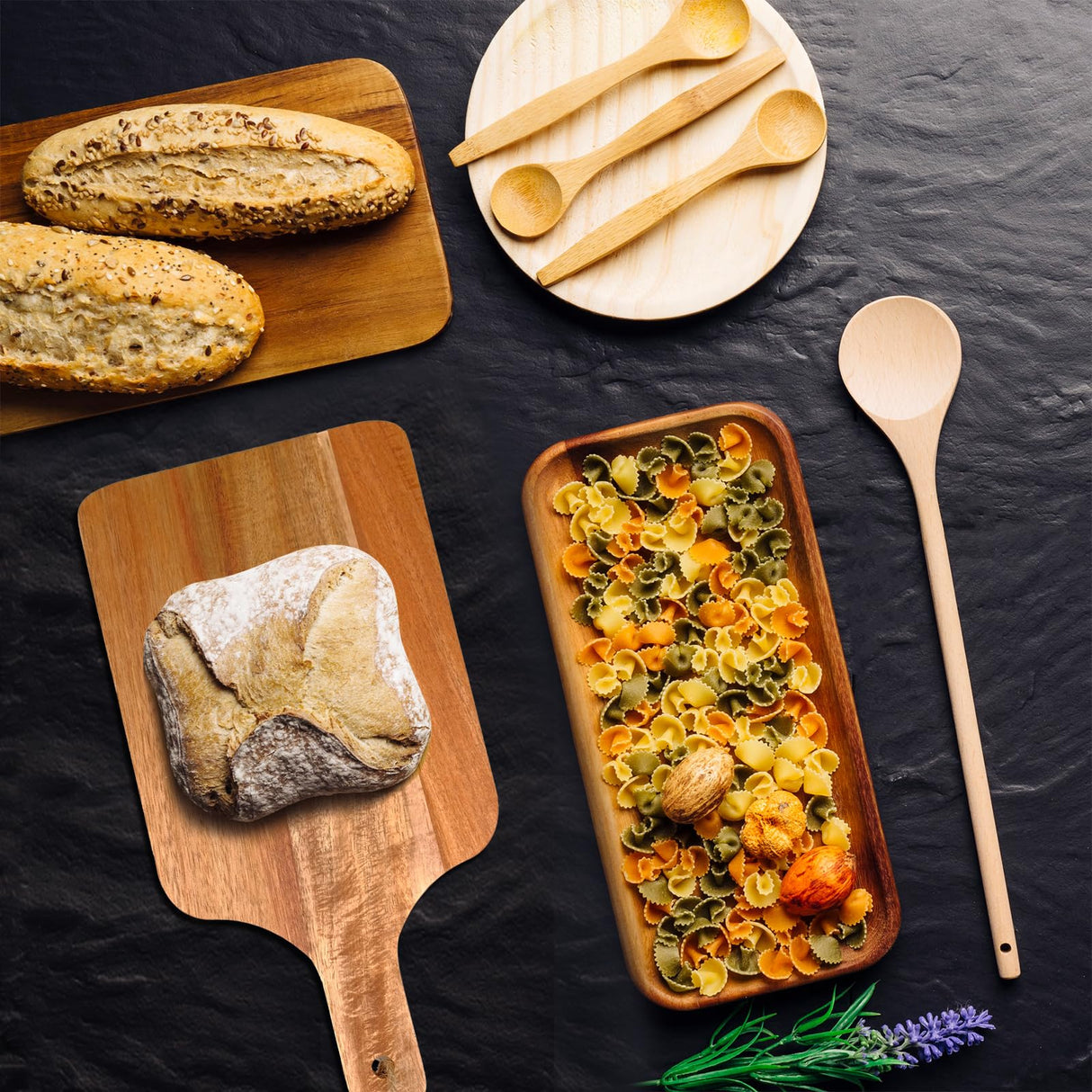 18 Pcs Acacia Wood Cutting Board Bulk Wood Cutting Board with Handle Kitchen Tray Charcuterie Boards for Pizza, Bread, Cheese, Fruit, Vegetables (12 x 6 Inch) Olutacot