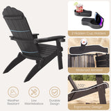 Qsun Outdoor Folding Adirondack Chair of 2, Weather Resistant Patio Chair with Cup Holder for Outside, Deck, Lawn, Backyard, Garden, Fire Pit, Campfire Lounger, Black, Large Qsun