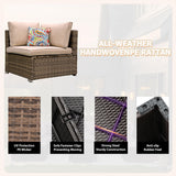 ZJEYEJZ 7 Pieces Patio Furniture Set - All-Weather Outdoor Wicker Sectional Conversation Sofa, Rattan Patio Seating Sofa Set with Cushion and Glass Table for Porch Poolside, Brown/Beige ZJEYEJZ