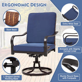 MELLCOM 5-Piece Outdoor Dining Set, 4 Swivel Leather-Look Chairs with Cushions & Square Dining Table with Umbrella Hole, Patio Furniture Set for Porch, Garden, Backyard, Poolside, Deck, Blue MELLCOM