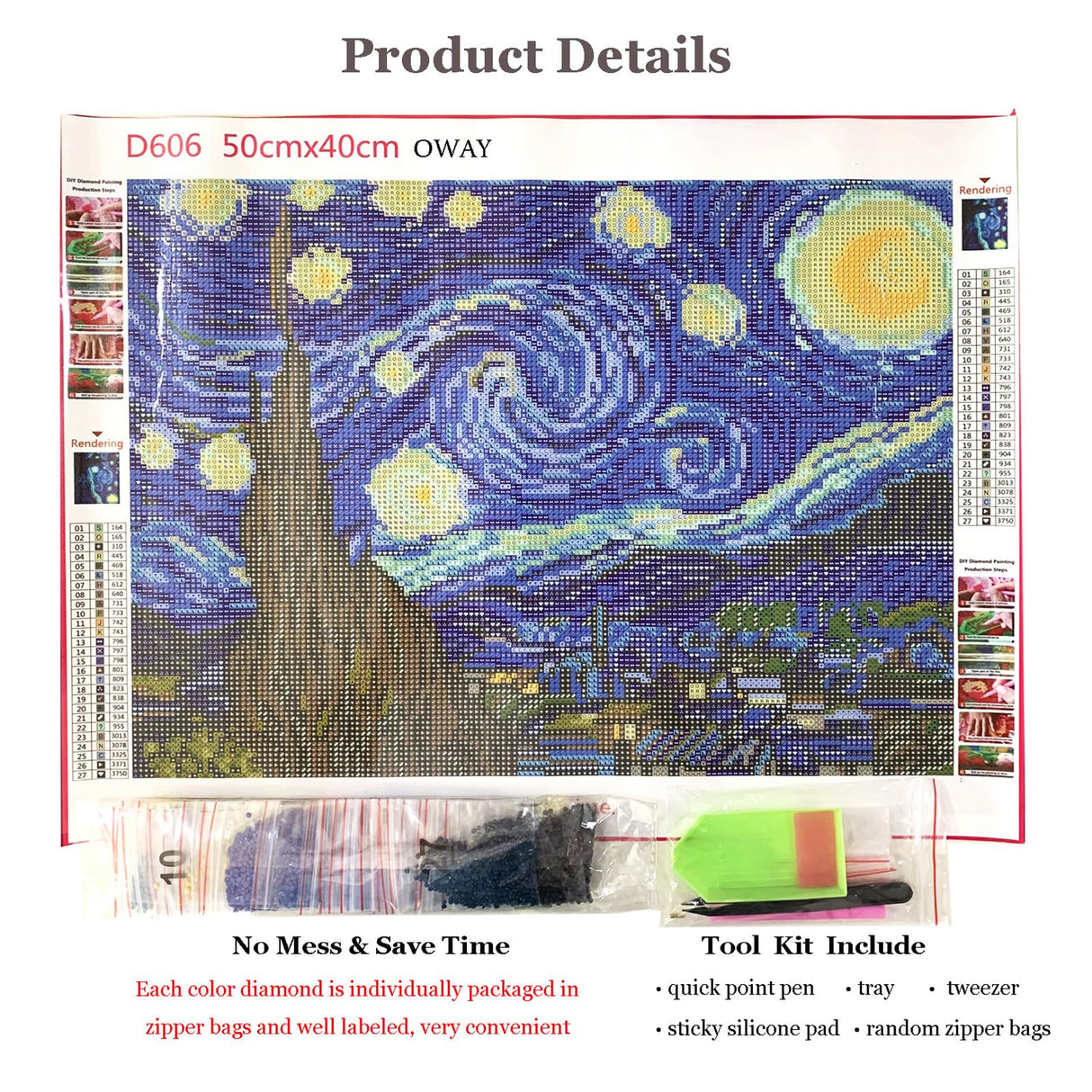 OWAY Full Drill 5D Diamond Painting 20X16 inch, Paint by Number Kits Starry Night Diamond Painting Kits for Home Wall Decor OWAY