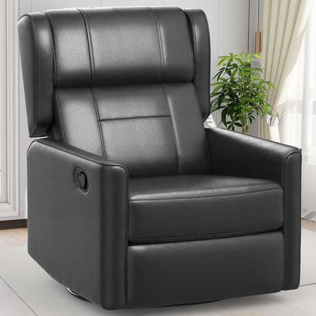 FURNIMAT Recliner Chair, 360 Swivel Rocker Chair for Adults, FSC Certified Rocking Reclining for Small Spaces, Upholstered Leather Glider Recliner Nursery Sofa for Living Room, Nursery, Black FURNIMAT
