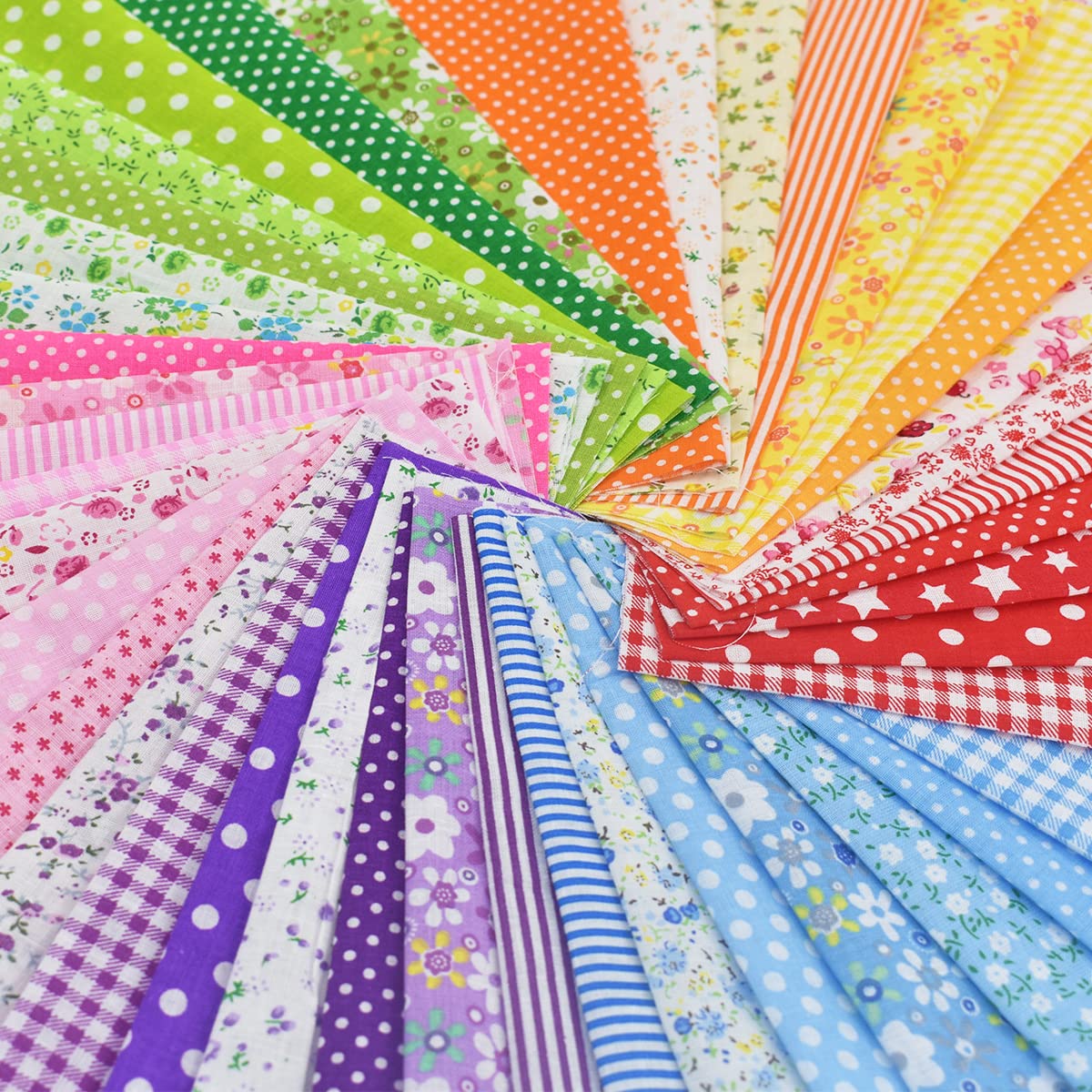 9.8X 9.8 42Pcs Cotton Print Fabric Bundle Squares Pre-Cut Multicolor Design Printed Quilting Sewing Floral for Quilting Patchwork DIY Craft Scrapbooking Cloth (Red/Yellow/Green/Blue/Pink/Purple) BDS-HOME