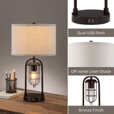 KAWOTI Set of 2 Farmhouse Table Lamps with USB Ports and Night Light Modern Nightstand Lamp for Living Room Bedroom（Bulbs Included） KAWOTI