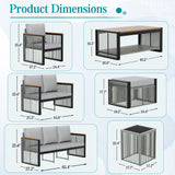 HOMREST Metal Outdoor Patio Furniture Set, 5-Piece Outdoor Sectional Patio Conversation Set with 3-Seat Sofa,Coffee Table,Upgard Cusion for Deck, Lawn,Poolside(Grey) HOMREST