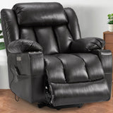 Outspurge Power Lift Recliner Leather Chair Sofa with Massage & Heat, Lazy Boy Chair with Cup Holders, USB & Type-C Ports, Remote Control (Black) Outspurge