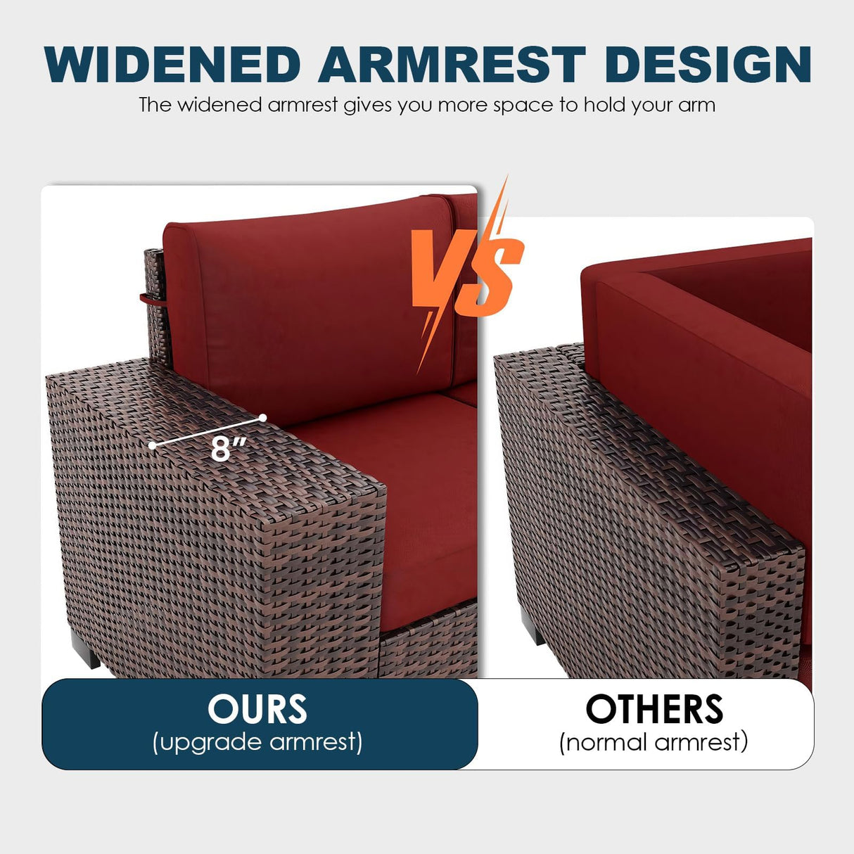 VONZOY 7 Piece Patio Furniture Set with Fire Pit Table, Outdoor Conversation Sets Wicker Rattan Sectional Sofa with Coffee Table, 4'' Thickened Cushion Wine Red (Include Waterproof Cover) VONZOY