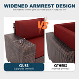 VONZOY 7 Piece Patio Furniture Set with Fire Pit Table, Outdoor Conversation Sets Wicker Rattan Sectional Sofa with Coffee Table, 4'' Thickened Cushion Wine Red (Include Waterproof Cover) VONZOY