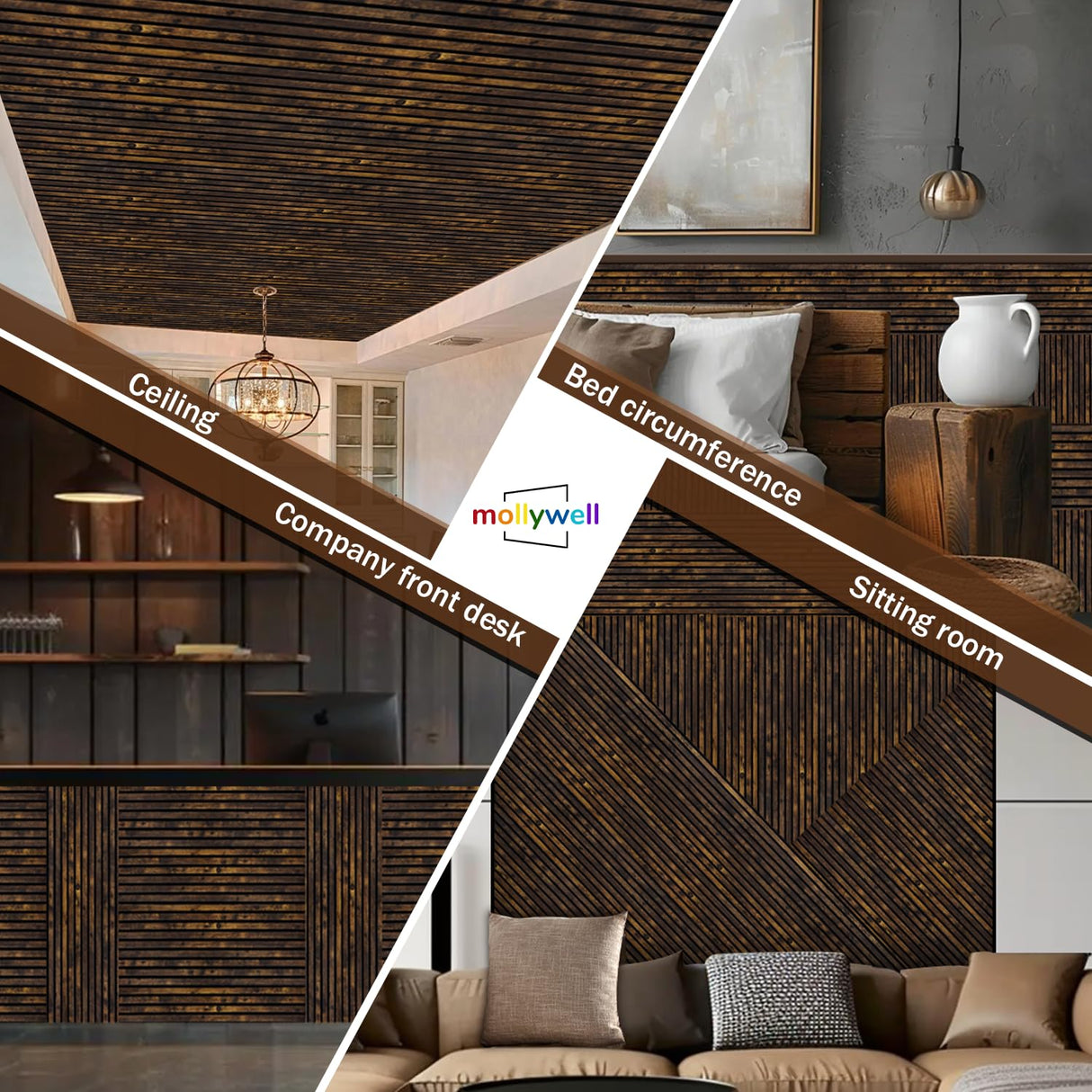 Wood Slat Wall Panel, Easy Installation, Versatile, Enhanced Acoustic Design, Suitable for Living Room, Bedroom, Kitchen & Offices, 47.2×23.6 inch, 2 Pack, Rustic Brown Mollywell