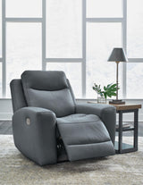 Signature Design by Ashley Mindanao Contemporary Leather Match Upholstered Power Recliner with Adjustable Headrest, Gray Signature Design by Ashley