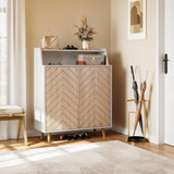 YITAHOME Shoe Cabinet with Doors, 5-Tier Shoe Storage Cabinet with Open Shelves, Large Capacity Wooden Shoes Rack Organizer with Pine Wood Legs for Entryway/Hallway/Closet, White YITAHOME