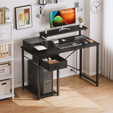 SOROGRA Computer Desk with Adjustable Monitor Stand, 39.4 in Small Desk with Reversible Storage Shelves, Office Desk with Large Desktop Spaces for Home Bedroom Workstation, Black SOROGRA