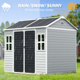 CDCASA 8x6X7 FT Resin Shed, Waterproof Large Outdoor Storage Shed with Floor & Lockable Door & 2 Windows, Plastic Tool Shed for Outside, Backyard, Patio, Poolside, Bike, Grey CDCASA