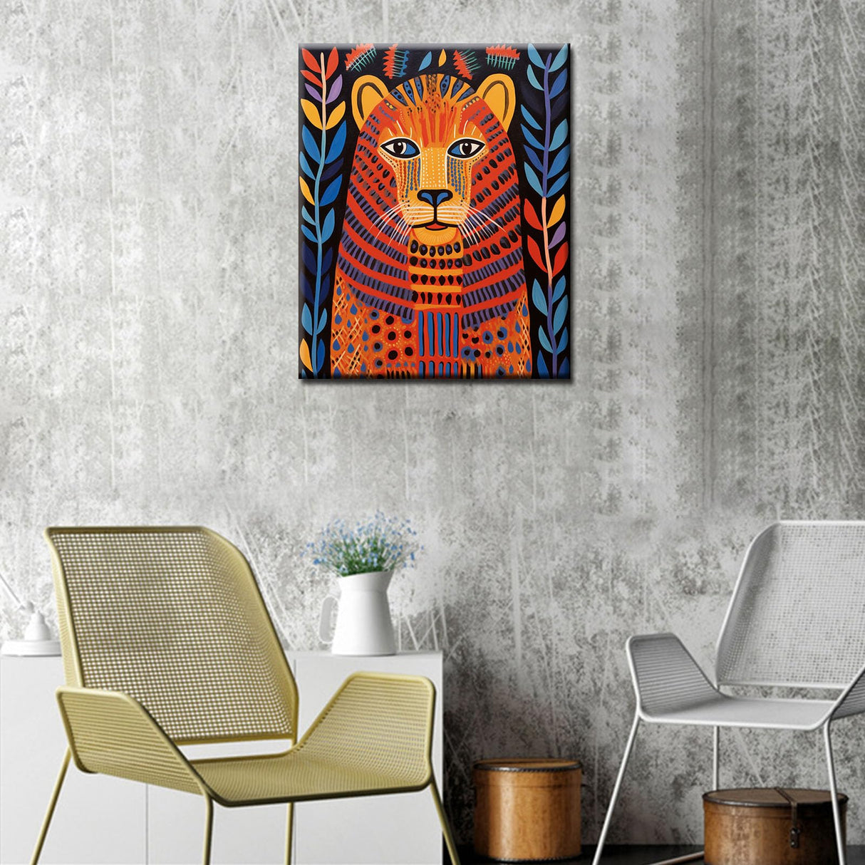 Tucocoo Gond Painting of Lion Paint by Numbers Kits 16x20 inch Canvas DIY Oil Painting for Kids, Students, Adults Beginner with Brushes and Acrylic Pigment - Graffiti Gond Lion Animal(Without Frame) Tucocoo