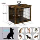 DWANTON Dog Crate Furniture with Cushion, Wooden Dog Crate Table, Double Doors Dog Furniture, Indoor Dog Kennel, Dog House, Dog Cage Medium, 32.5" L, Rustic Brown Dwanton